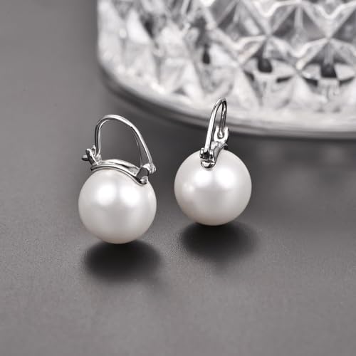 Pearl Drop Earrings Dangle 925 Sterling Silver Pearl Earrings for Women 12mm Big Pearl Hoop Earrings for Mother3