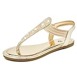 Rekayla Flat Sandals - Sparkling Elastic Strappy Thong Ankle Strap Sandals for Women Rose Gold 08