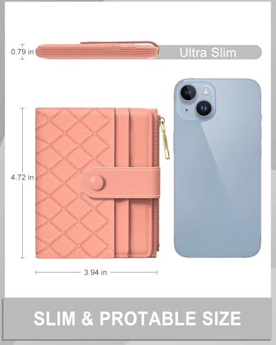 Image of Aiawoxc Womens Wallet, RFID Small Slim Wallets for Women, Compact Credit Card Holder, Cute Leather Bifold Ladies Purse with Zipper Coin Pocket and ID Window, Rose Red