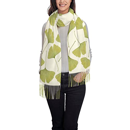 Green Ginko Leaves Fashion Scarf Super Soft Cashmere Pashmina Shawl Cape For Women Girls2