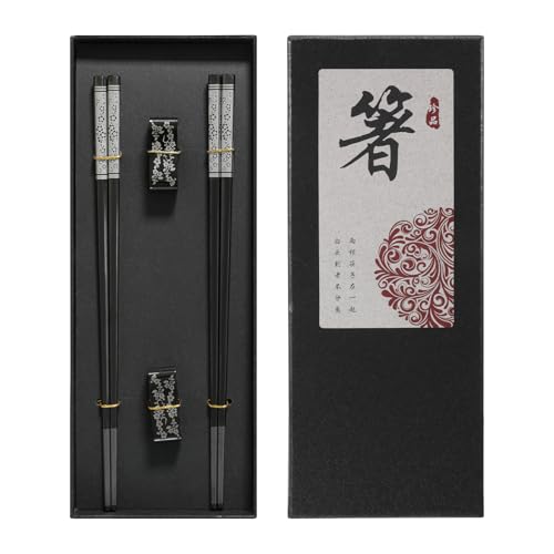 2 Pair Metal Chopsticks Reusable, Metal Chopsticks with Chopsticks Holder Non -Slip Japanese Korean Chopsticks Chinese Chopsticks Gift Set for Kitchen & Dining