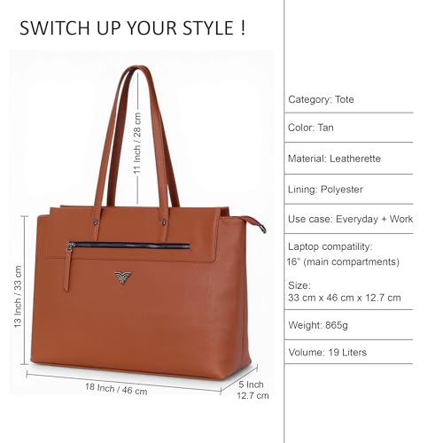 Image of Premium Women's Laptop Tote Bag | Handcrafted Leatherette Shoulder Handbag | 2 Pocket Stylish Office & Casual Carry Bag