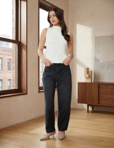 Image of Amazon Brand - Symbol Women's Barrel Fit Denim Jeans | Tapered Balloon | High Rise | Ankle Length (Available in Plus Sizes)