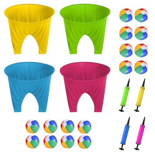 Granny Pants Outdoor Game Set 4 Giant Pants with 16 Bouncy Balls & 4 Pumps Funny Yard Toss Relay Game for Teens & Adults