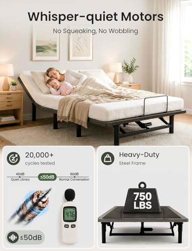 Image of Adjustable Bed Frame Full Size with Remote & USB Ports, Zero Gravity | Electric Beds Bases, Quiet motor, Heavy Duty Metal Frame, Nightlight, 3-Fold Foldable Design, Easy Assembly Power Bed Frame