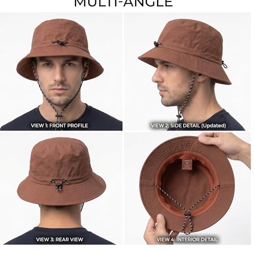 Image of Kraptick Adjustable Bucket Hat for Men - Wide Brim Sun Protection Safari Hat with Chin Strap for Outdoor, Fishing, Hiking, Trekking & Travel - Breathable Summer Boonie Cap