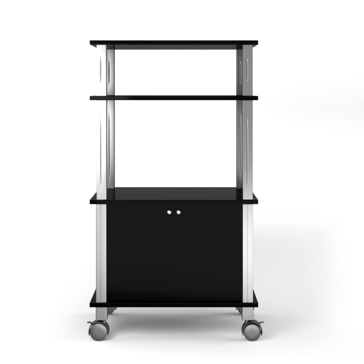 GIANTEX Carrello da Cucina per Microonde a Rotelle, 3 Ripiani Portaoggetti e Armadio con Ante, 4 Ruote di cui 2 con Freno, Dimensioni 60 x 40 x 98 cm(Nero)