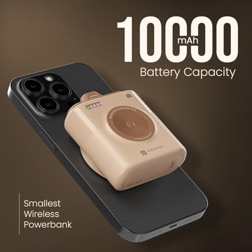 Image of Portronics Moji 10K Smallest Wireless 10000Mah Fast Charging Power Bank with Detachable USB Type-C Cable, Strong Magnet, 20W Wired Output, for iPhone 12 & Above, Android & All Qi Enabled Devices