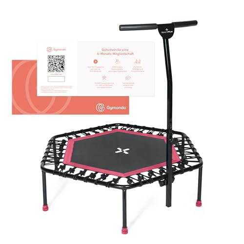 SportPlus Fitness Trampolin für Zuhause Ø 126cm - leise Gummiseilfederung, 5-Fach höhenverstellbarer Haltegriff - Trampolin Indoor bis 130 kg - mit kostenloser Gymondo Mitgliedschaft