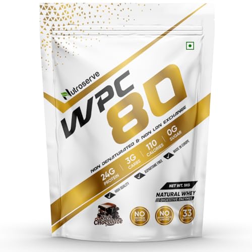 Image of WPC 80 Whey Protein Concentrate Powder | 24g Protein, 3g Carbs, 0g Sugar, Natural Whey with Digestive Enzymes (Rich Chocolate, 1kg)
