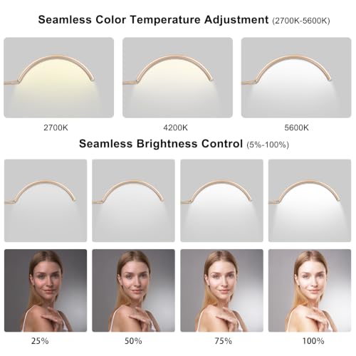 Image of Half Moon LED Floor Light - Professional Shadow-Free, Dimmable Lamp | for Lash Techs, Estheticians & Tattoo Artists | Eyelash Extensions, Nail Art, Home & Office (Gold)