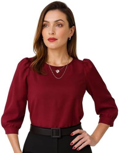 Blusa Social Feminina Manga 3/4 Bufante Camisa Elegante