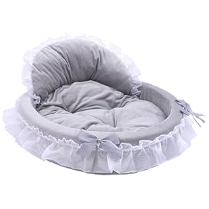 Dog Bed Soft Plush Princess Cat Bed with Anti-Slip Bottom, Lace & Bowknot Washable Skin-Friendly Cute Dog Sofa Bed for Small Medium Dogs Cats Sleeping Pad, Large Dog Bed
