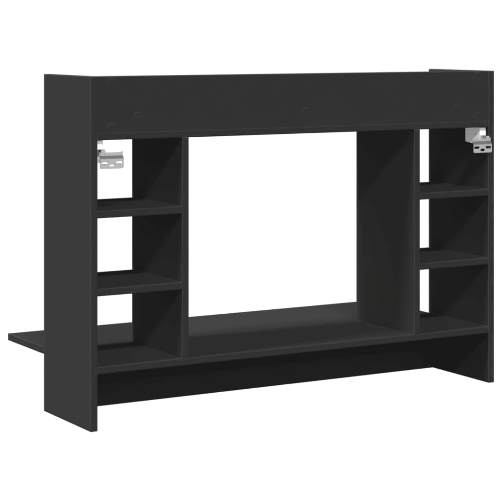 Scrivania a Muro Nera in Legno, Dimensioni 105 x 48 x 75 cm, con vano portaoggetti e ripiano, Ideale per Ufficio e casa. Versatile e salvaspazio.