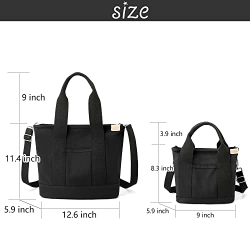 Image of Canvas Tote Bag for Women,Small Totes Bags with Zipper Crossbody Purse with Pockets Large Shoulder Handbag,2 Sizes