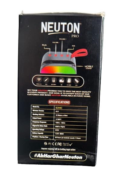 Image of Neuton Sonic Speaker - Premium Wireless Portable Speaker with 10W RMS Deep Bass, Crystal Clear Sound, True Wireless Stereo, 06 -Hour Playtime, Bluetooth 5.0,