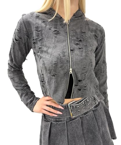 [ウィゴー] Figments マイクロ ダメージ ZIP パーカー レディース F チャコール