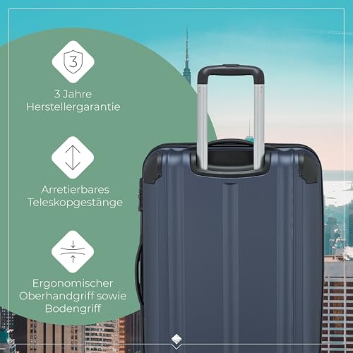 Travelite Hartschalenkoffer mittelgroß, erweiterbar, 4 Rollen, City, Trolley mit kratzfester Oberfläche, TSA Schloss, Dehnfalte, 68 cm, 78-86 Liter