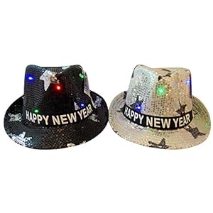 Happy New Years Flashing Light Up Fedora Hats for Him and Her, Set of 2