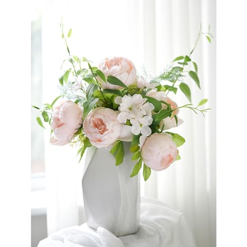 Image of FiveSeasonStuff Soft Peach Pink Vintage Artificial Peonies Silk Flowers and Hydrangeas for Wedding Bridal Home Decor - Beautiful Floral Centerpiece Bouquet (Tender Petal)