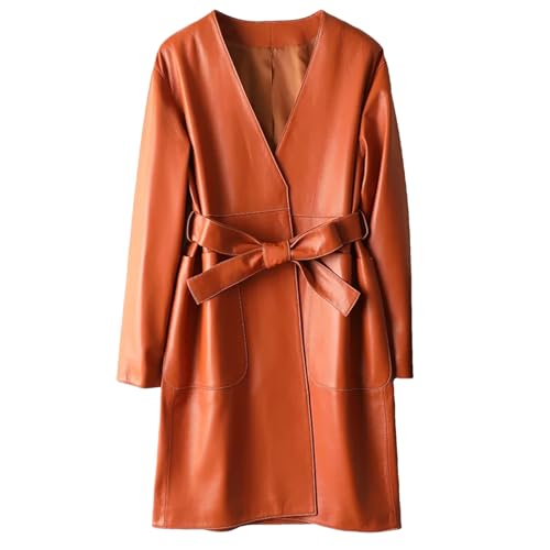 Mkjuuior Fajas elegantes con cuello en V y cordones para mujer, piel de oveja delgada, naranja, L