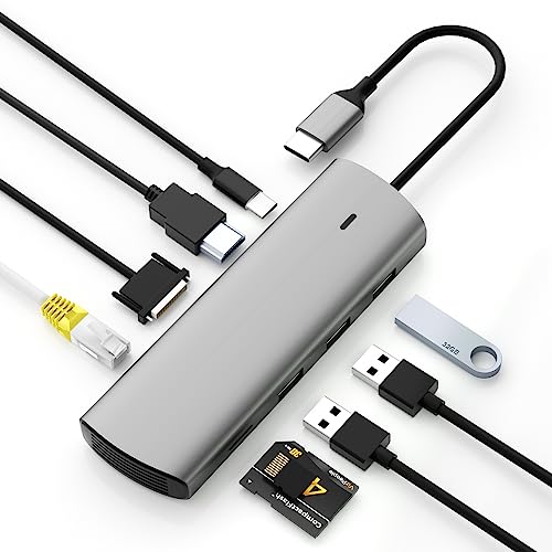 USB C Hub Multiport Adapter, 9 in 1 USB Docking Station with 4K HDMI, 100W PD Charging, 3 USB3.0, SD/TF Card Reader, Gigabit Ethernet, VGA, Compatible for MacBook Pro, ipad and More Type C Devices