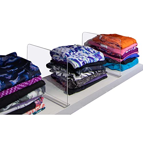 Bee Neat Closet Organization with Acrylic Clear Shelf Dividers - Closet Shelf Organizer for Clothes, Towels, Sweaters, Purses, and Books - Shelf Separators - 2 Pack (8' Tall 11 ⅝' Deep)