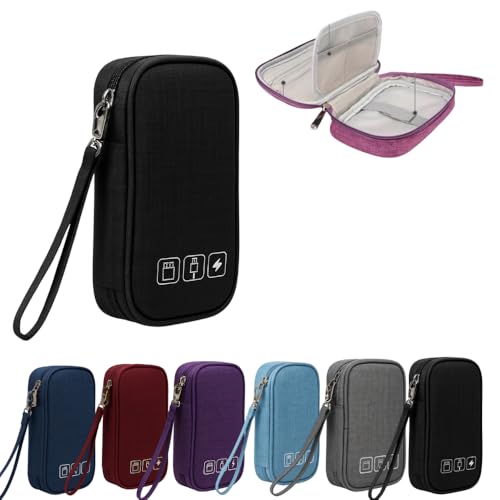 Organizador de Cabos e Acessórios Eletrônicos, Estojo Necessárie Bolsa Organizadora, com Alça de Pulso, 6 Cores Disponíveis (Preto)