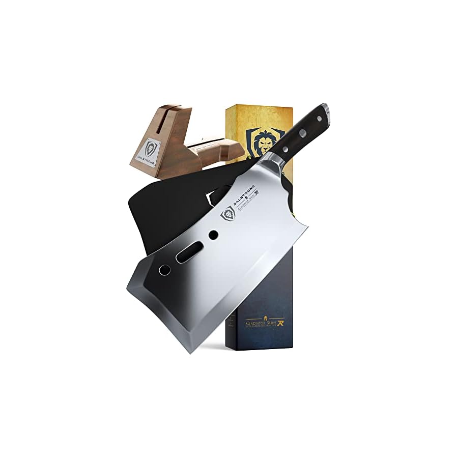 Dalstrong Obliterator Meat & Veggie Cleaver Knife - 9 inch - Gladiator Series R - Wood Stand & Sheath Cover - Razor Sharp Heavy Duty Bone Chopper- 3lbs 6mm Thick - 7CR17MOV Carbon Steel - G10 Handle