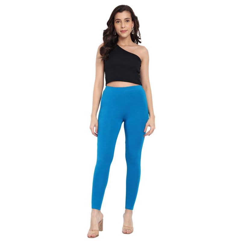 Image of ONE SKY Women Full Length Leggings | Cotton Modal Spandex Blend | High Waist Stretchable & Bio-Washed Fabric | Colour-Lock Technology | Comfortable Leggings for Women