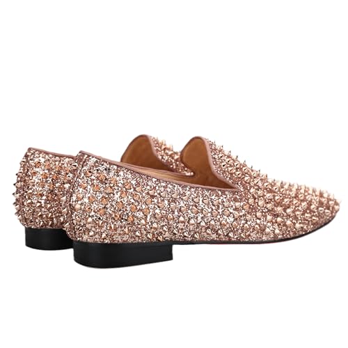 HI&HANN Gold Spikes Men's Shoes Flat for Party and Wedding Men's Loafers Shoes Luxurious Moccasin Plus Size3