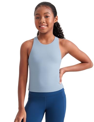Image of CRZ YOGA Girls Butterluxe Double Lined Tank Top | Dance, Extremely Soft, Tight Fit, Waist Length, High Neck, Athletic, Sleeveless Shirts for Teen