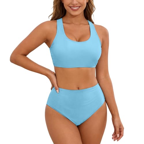 Maillot de bain tankini 2 pièces dos nu uni confortable pour femme