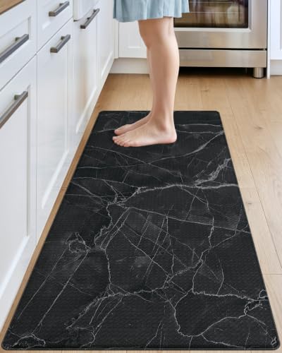 DEXI Kitchen Floor Mats Cushioned Anti Fatigue, 23x59 Black Marble