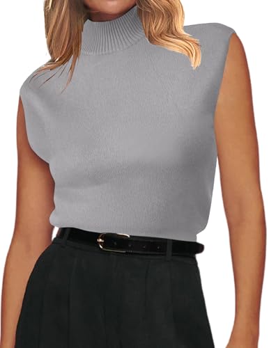 Image of Zeagoo Women's 2026 Mock Turtle Neck Sweater Vest Sleeveless Knit Pullover Tank Tops Casual Trendy Slim Fitted Shirts Light Grey