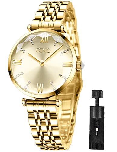 CIVO Montre Femme Or Acier Inoxydable Bracelets de Etanche Luxe Analogique Quartz Mode Décontractée Cadeaux