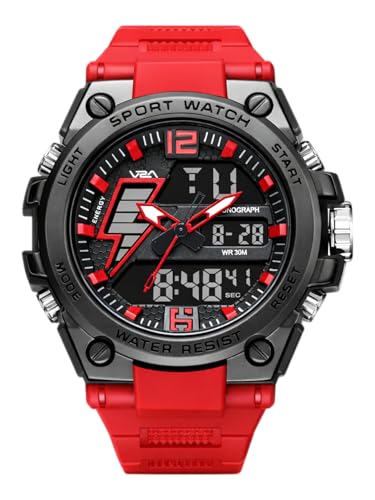 Image of V2A Stryke 45mm Analog Digital Sports Watch for Men | Hybrid Layered Dial | Alarm Stopwatch Backlight Day Date | TPU Strap | 30M Water Resistant | Gift for Mens