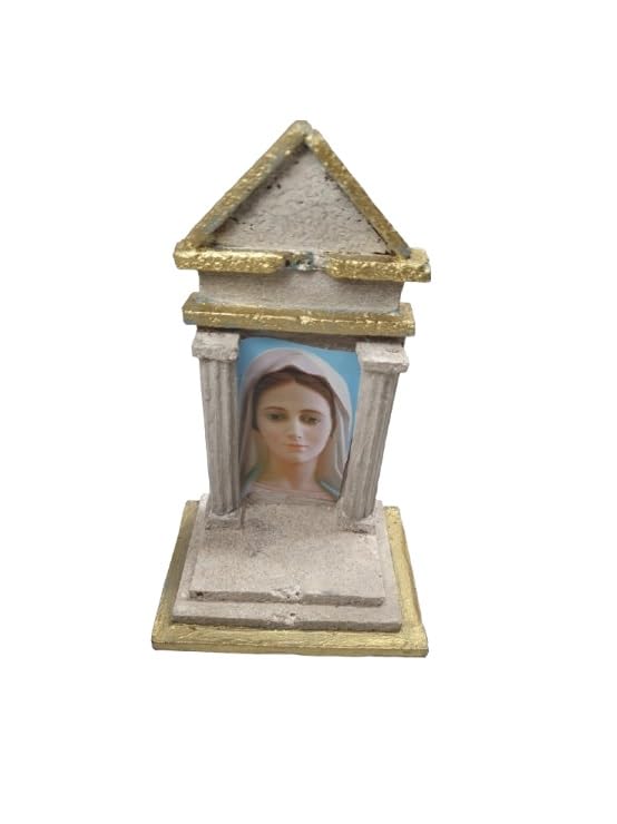 BLUSUPERSHOP Mini templo art2 7,5 x 10 cm alto 17 cm para manualidades pesebre o para poner fotos de seres queridos difuntos en casa, cementerio de madera y corcho lo puedes adornar como quieras Maria