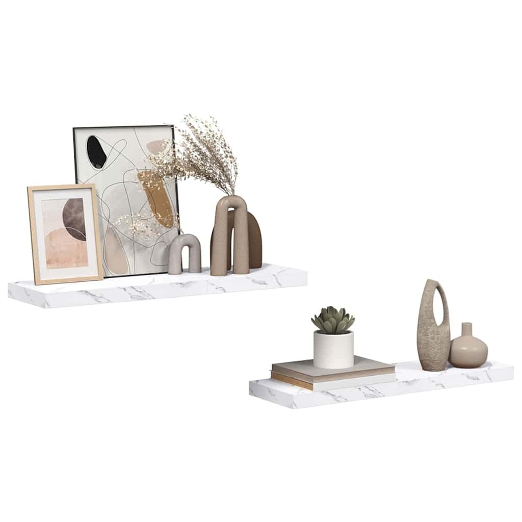 Juego de 2 estantes de pared con aspecto de mármol blanco, 80 x 23,5 x 4 cm, material de madera, estantes flotantes para el baño, para salón, dormitorio, cocina