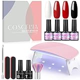 ★【Herramientas Completos】: 6W U-V/LED Secador de Unas +4PCS Esmalte Semipermanente en Gel 7ML+1PC Base Coat+1PC Top Coat+Accesorios de uña Arte. Adecuado tanto para salones de uñas profesionales como para la belleza de uñas en casa.
