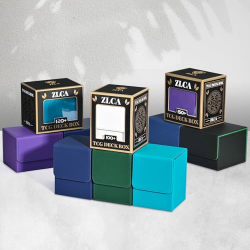 Image of ZLCA Card Deck Box for MTG, Yugioh Deck Case Holds 100+ Single Sleeved Cards, PU Leather Magnetic Storage Box Fits for CCG TCG Sport Card (Black& Dark Green)