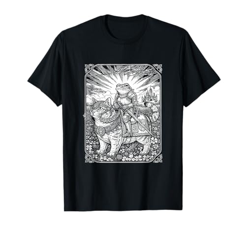 Medieval Knight Frog Riding Cat Weird Goblin Frog Funny Meme T-Shirt