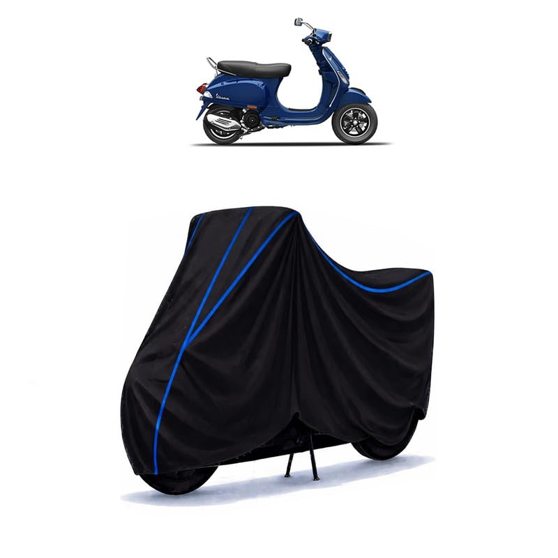 Image of Scooty Cover Water Resistant for 150 | Universal Scooter & Bike Cover | Heavy Duty UV Protection | Dust, Rain & Scratch Protection | Elastic Fit All Weather Indoor Outdoor | Black with Blue Piping