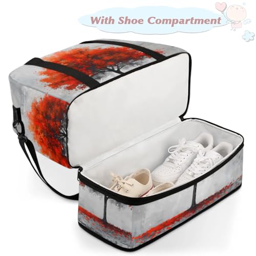 Large Weekender Overnight Bags Landscape Tree Red Travel Duffel Bag for Women Men Gym Bag With Shoe Compartment Foldie Travel Tote Bag Carry On Personal Item Bag for Travel Gym Sports4