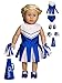 Blue Cheerleader Outfit Cheerleading Uniform with Dress, Bloomers, Poms, Megaphone, Socks, and Shoes | Fits 18" American Girl Dolls, Madame Alexander, Our Generation, etc. | 18 Inch Doll Clothes