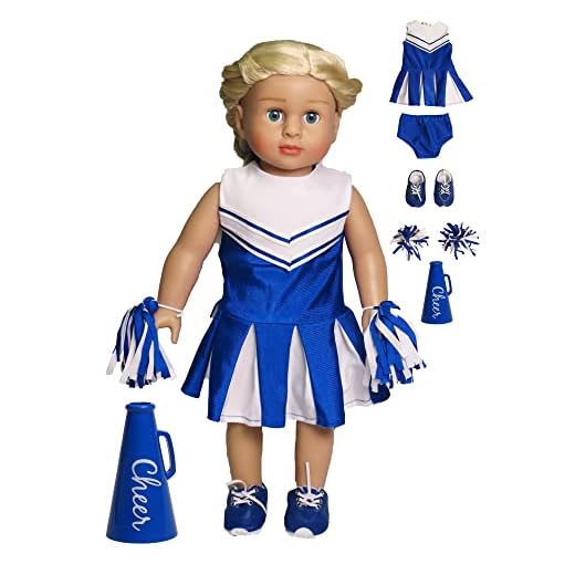 American Fashion World Blue Cheerleading Outfit with Accessories Made for 18 inch Dolls