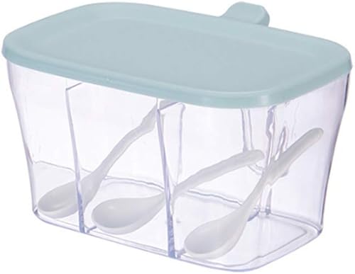 AKOAK Contenedor de almacenamiento de condimentos, caja de almacenamiento de especias de 3 compartimentos, grandes especias, condimentos, azúcar,