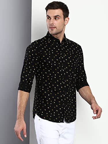 Image of Dennis Lingo Men's Polka Dot Slim Fit Cotton Casual Shirt with Spread Collar & Full Sleeves