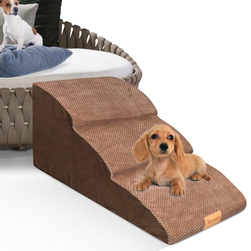 Image of Topmart High Density Extended Foam Dog Ramp&Steps 3 Tiers,15.7 inch High | Non-Slip Dog Stairs with Removable Cover,Soft Foam Pet Ladder,Best for Injured,Older Cats,Pets with Joint Pain