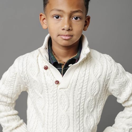 Image of Hope & Henry Boys' Mock Neck Cable Sweater with Button Placket